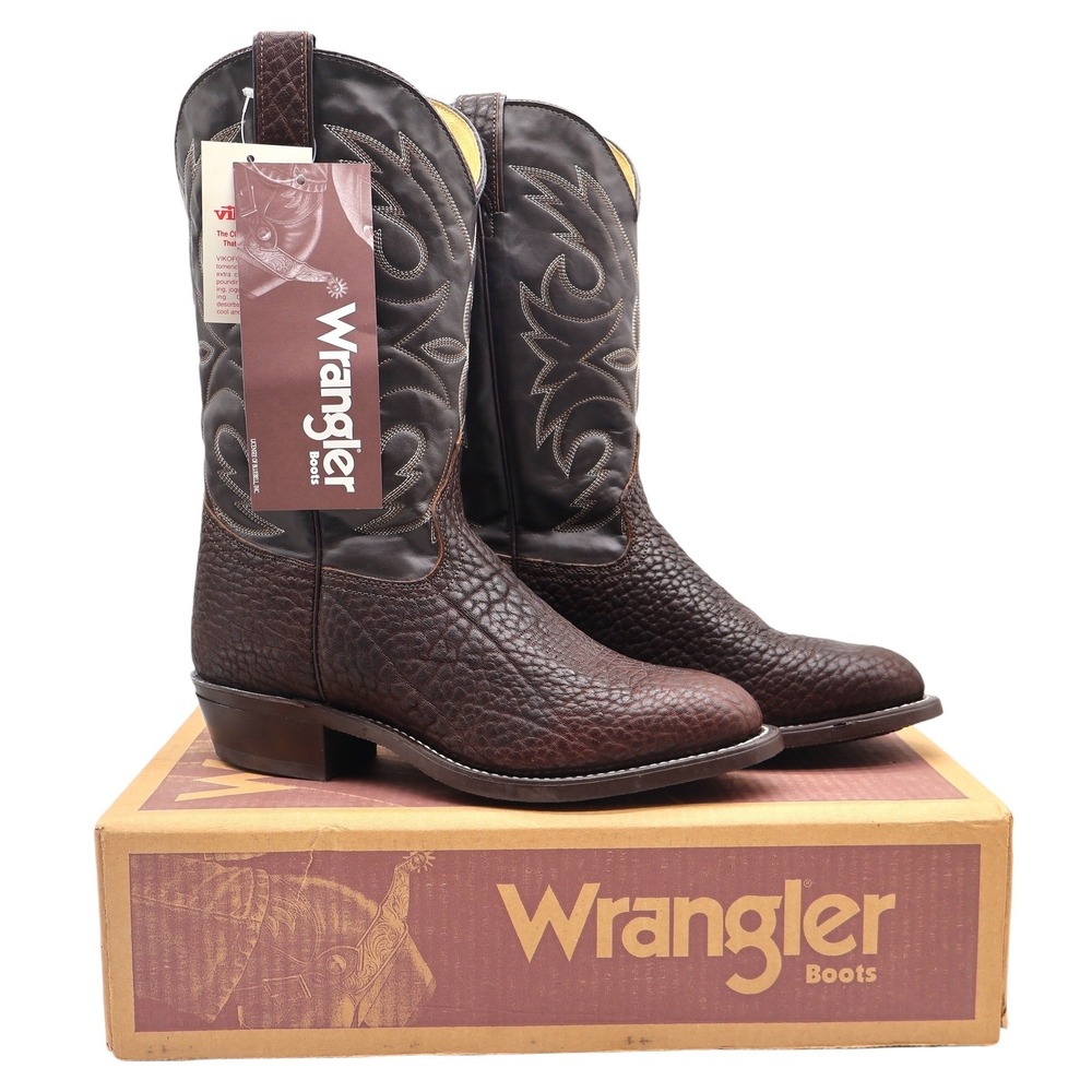 Wrangler Boots Mens 10.5 EE Vintage USA Brown Leather Western Cowboy M9-6681 NWT